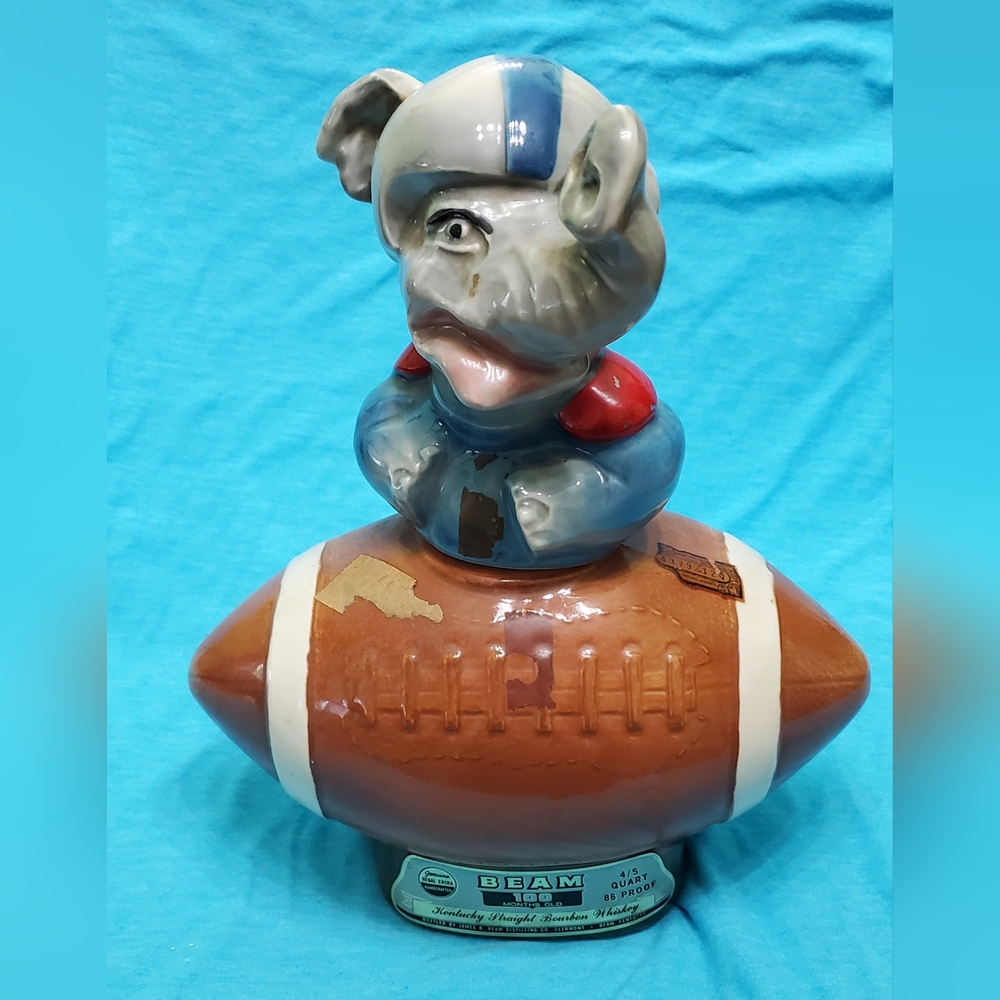 Vintage Jim Beam Whiskey Bottle Elephant Football Player